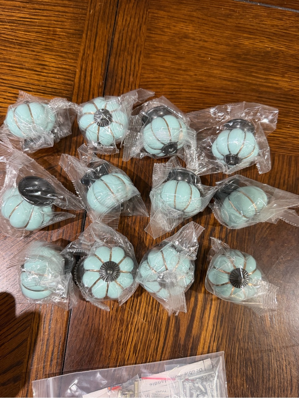 Set of Light Aqua Pumpkin-Shaped Cabinet Knobs with Antique Accents